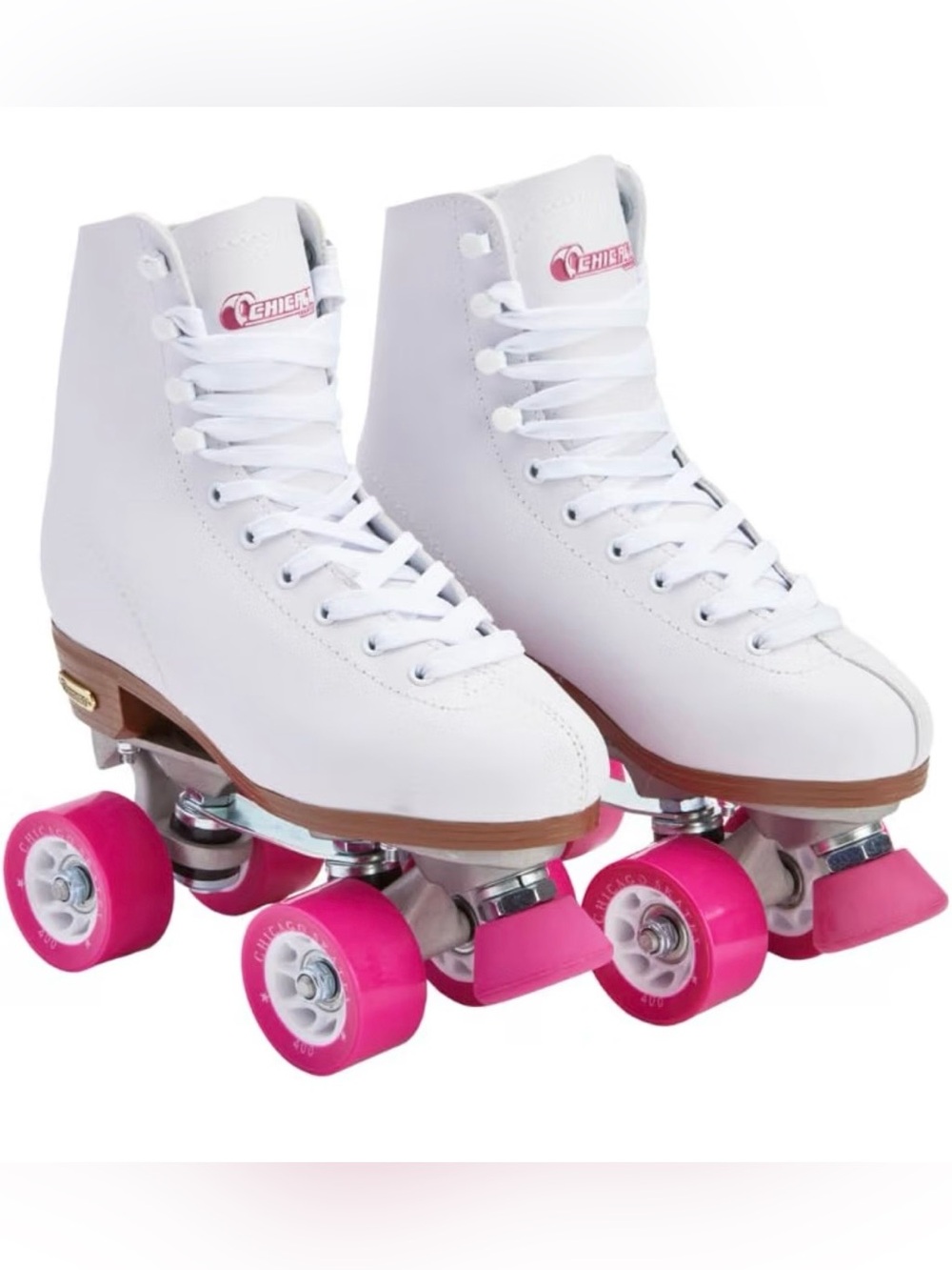 Chicago Women's White Roller Skates with Pink Wheels - Size: 9
